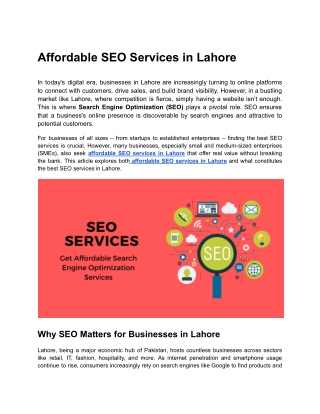 Affordable SEO Services in Lahore, Best SEO Services in Lahore