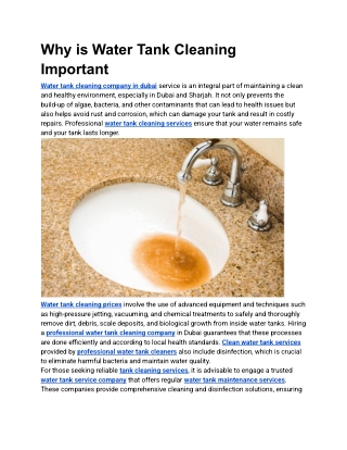 Why is Water Tank Cleaning Important