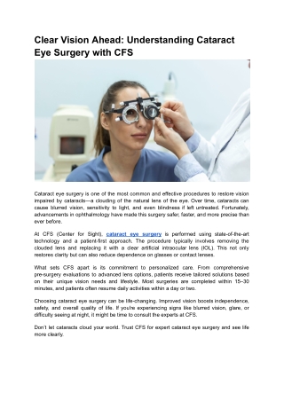 Clear Vision Ahead: Understanding Cataract Eye Surgery with CFS