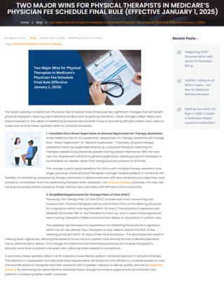 Key Wins for Physical Therapists in 2025 Medicare Rule by Apollo Practice Management