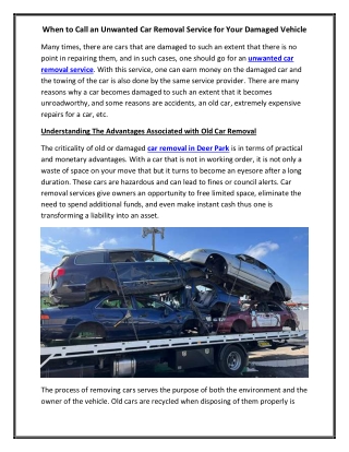When to Call an Unwanted Car Removal Service for Your Damaged Vehicle