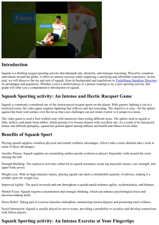 Squash Sport: An Intense and Fast-Paced Racquet Game