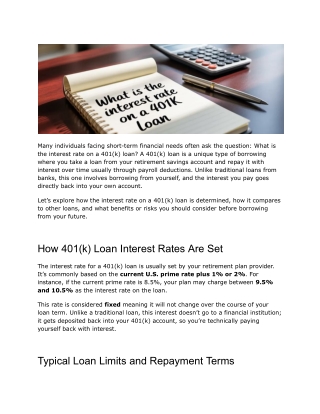 Current 401(k) Loan Interest Rates and What They Mean for You