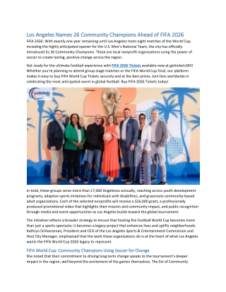 Los Angeles Names 26 Community Champions Ahead of FIFA 2026