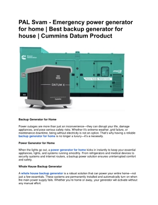 PAL Svam - Emergency power generator for home | Best backup generator for house