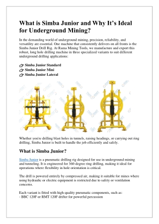 What is Simba Junior and Why It’s Ideal for Underground Mining