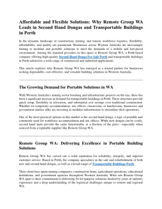 Affordable and Flexible Solutions Why Remote Group WA Leads in Second Hand Dongas and Transportable Buildings in Perth