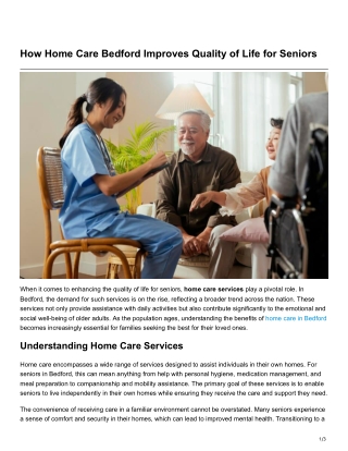 How Home Care Bedford Improves Quality of Life for Seniors