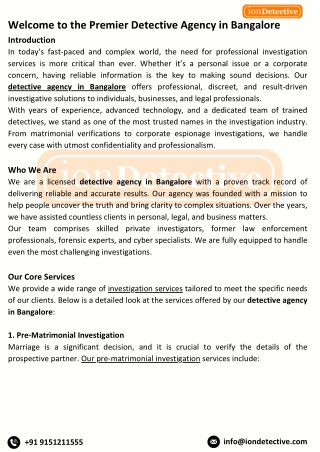 Private Detective Agency in Bangalore