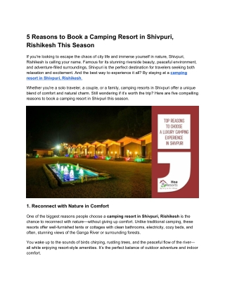 5 Reasons to Book a Camping Resort in Shivpuri, Rishikesh This Season