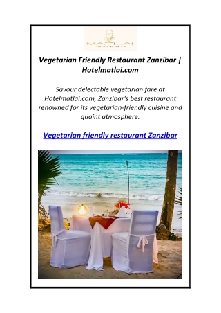 Vegetarian Friendly Restaurant Zanzibar | Hotelmatlai.com