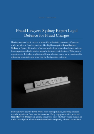 Fraud Lawyers Sydney Expert Legal Defence for Fraud Charges