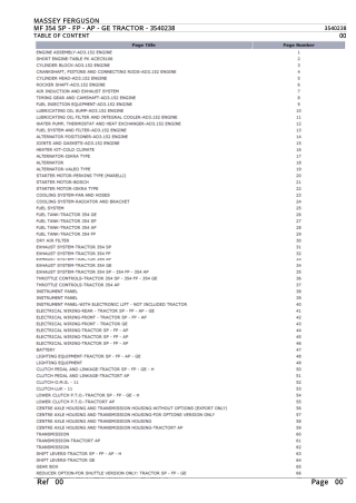 Massey Ferguson MF 354 SP - FP - AP - GE TRACTOR Parts Catalogue Manual Instant Download