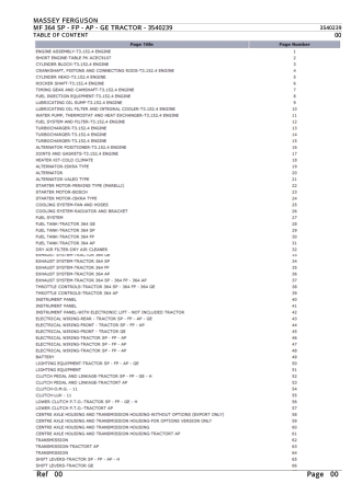 Massey Ferguson MF 364 SP - FP - AP - GE TRACTOR Parts Catalogue Manual Instant Download