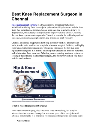 Best Knee Replacement Surgeon in Chennai