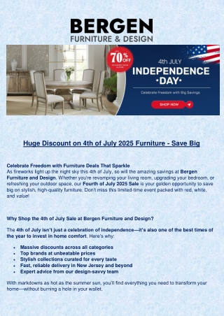 Huge Discount on 4th of July 2025 Furniture - Save Big at Bergen Furniture and Design