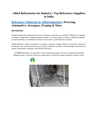 Allied Industry Refractories by MMP Refratech