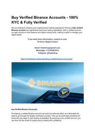 Buy Verified Binance Accounts - 100% KYC & Fully Verified