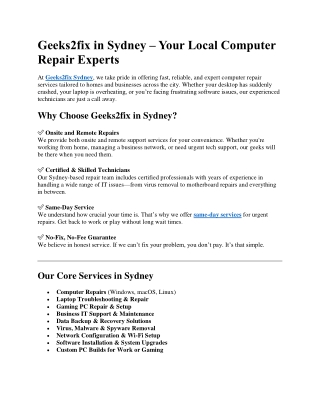 Geeks2fix in Sydney