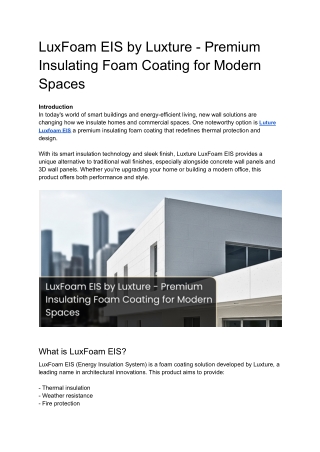 LuxFoam EIS by Luxture - Premium Insulating Foam Coating for Modern Spaces