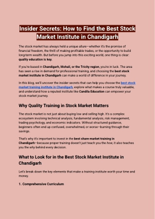 Insider Secrets_ How to Find the Best Stock Market Institute in Chandigarh