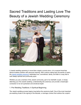 Sacred Traditions and Lasting Love The Beauty of a Jewish Wedding Ceremony