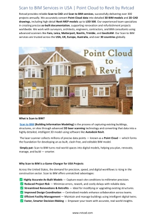 Scan to BIM Services in USA Point Cloud to Revit by Rvtcad