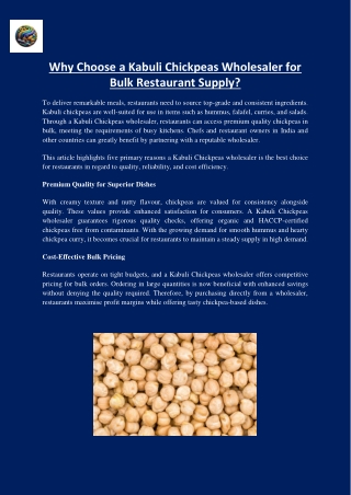 Kabuli Chickpeas Wholesaler Bulk for Kitchens