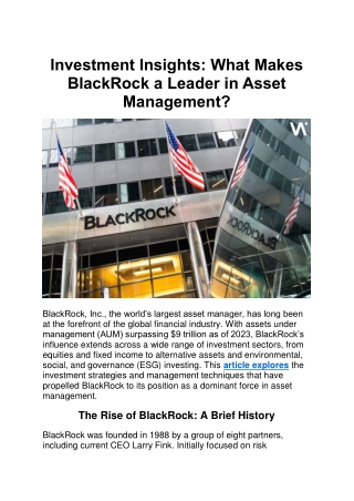 Investment Insights What Makes BlackRock a Leader in Asset Management