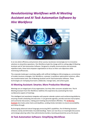 Revolutionizing Workflows with AI Meeting Assistant and AI Task Automation Software by Hire Workforce