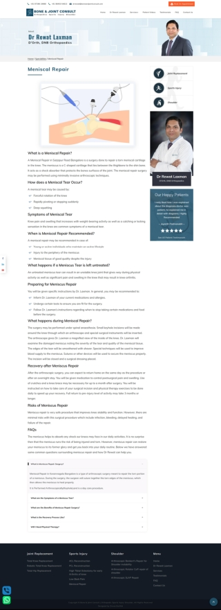 Meniscal Repair in Koramnagala Bangalore