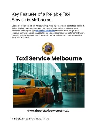 Key Features of a Reliable Taxi Service in Melbourne