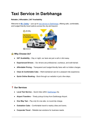 Taxi Service in Darbhanga
