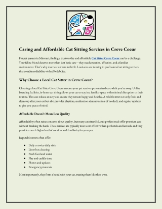 Caring and Affordable Cat Sitting Services in Creve Coeur