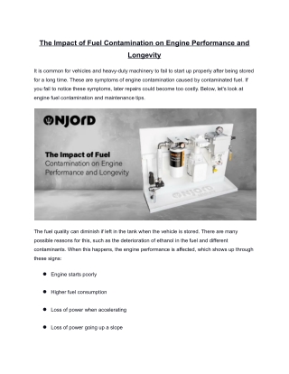 The Impact of Fuel Contamination on Engine Performance and Longevity