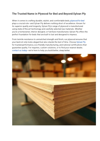 The Trusted Name in Plywood for Bed and Beyond:Sylvan Ply