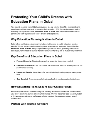 Protecting Your Child’s Dreams with Education Plans in Dubai
