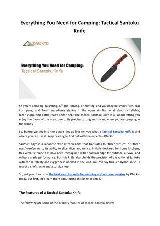 Everything You Need for Camping: Tactical Santoku Knife