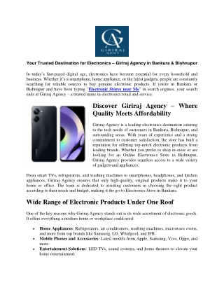 Your Trusted Destination for Electronics Giriraj Agency in Bankura & Bishnupur