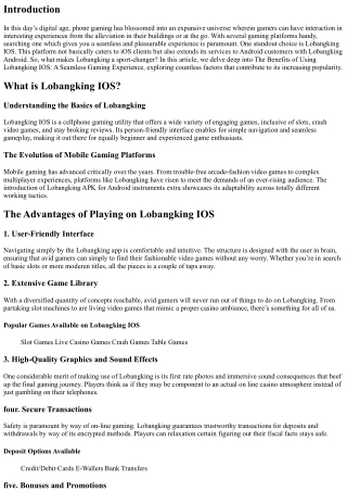 The Benefits of Using Lobangking IOS: A Seamless Gaming Experience