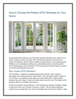 How to Choose the Perfect uPVC Windows for Your Home