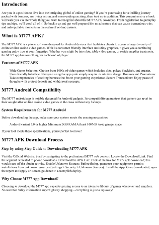 Your Guide to M777 APK Download: Start Playing Today!