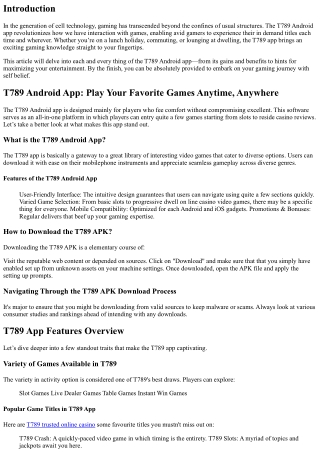 T789 Android App: Play Your Favorite Games Anytime, Anywhere