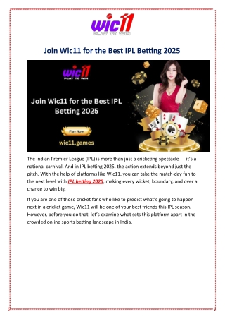 Join Wic11 for the Best IPL Betting 2025
