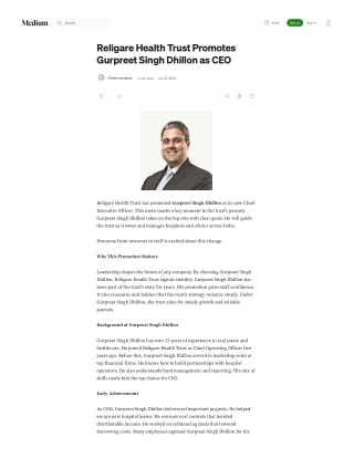 Religare Health Trust Promotes Gurpreet Singh Dhillon as CEO