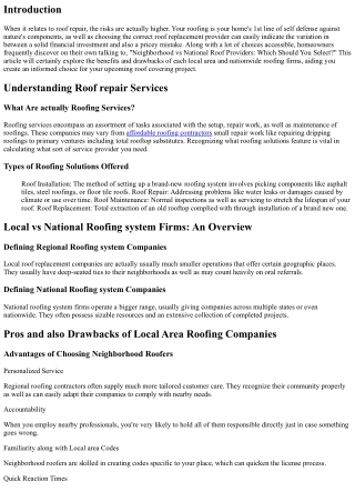 Neighborhood vs Nationwide Roof Repair Business: Which Should You Decide on?