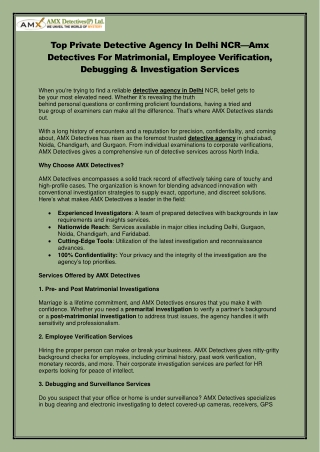 Top Private Detective Agency in Delhi NCR—AMX Detectives for Matrimonial, Employ