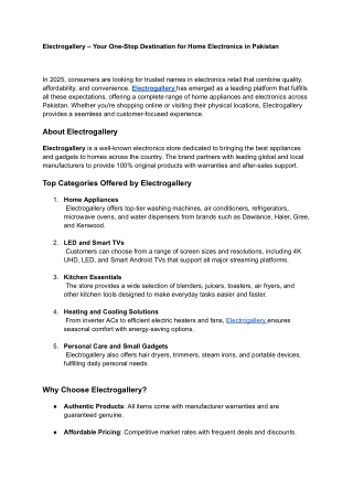 Electrogallery – Your One-Stop Destination for Home Electronics in Pakistan