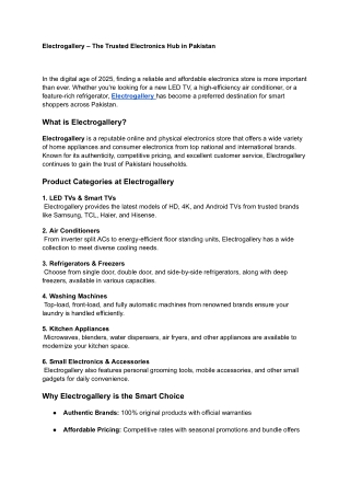 Electrogallery – The Trusted Electronics Hub in Pakistan