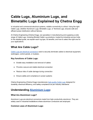 Cable Lugs, Aluminium Lugs, and Bimetallic Lugs Explained by Chetna Engg